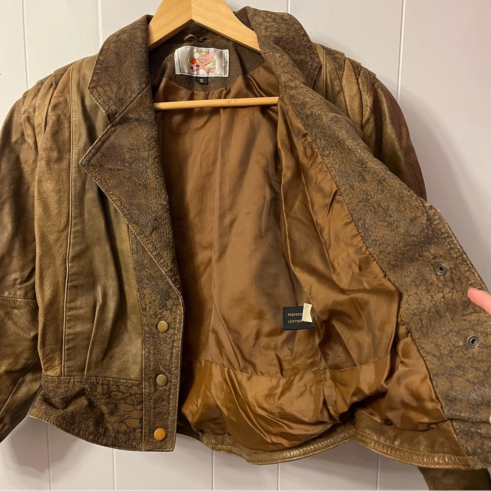 Vintage Adler Leather Jacket Flight Aviator Shoulder Pads Bomber Military Brown - Picture 9 of 16